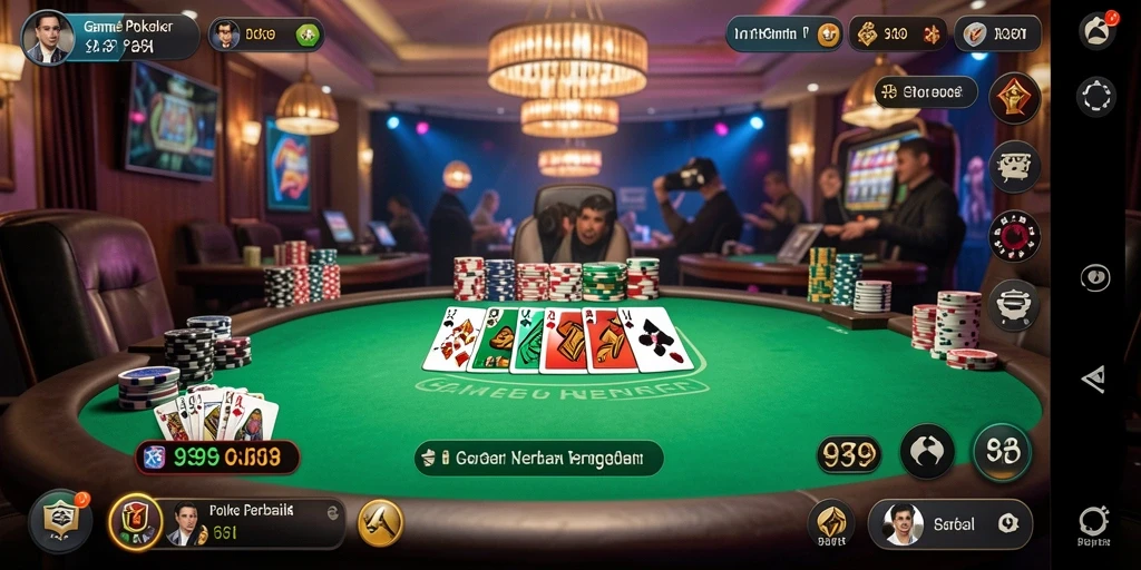 Screenshot gameplay Poker dari 9399 menampilkan aksi seru di meja.