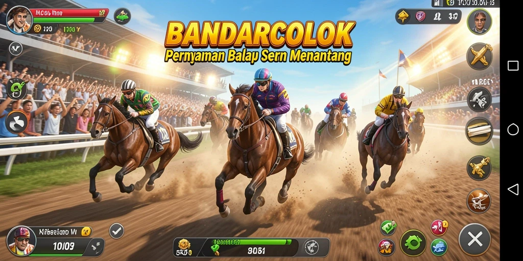 Tangkapan layar utama BANDARCOLOK yang menunjukkan aksi balap yang mendebarkan.