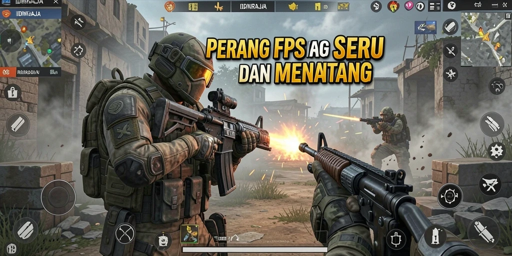 Tampilan gameplay seru dari IDNRAJA dengan aksi tembak-menembak intens.
