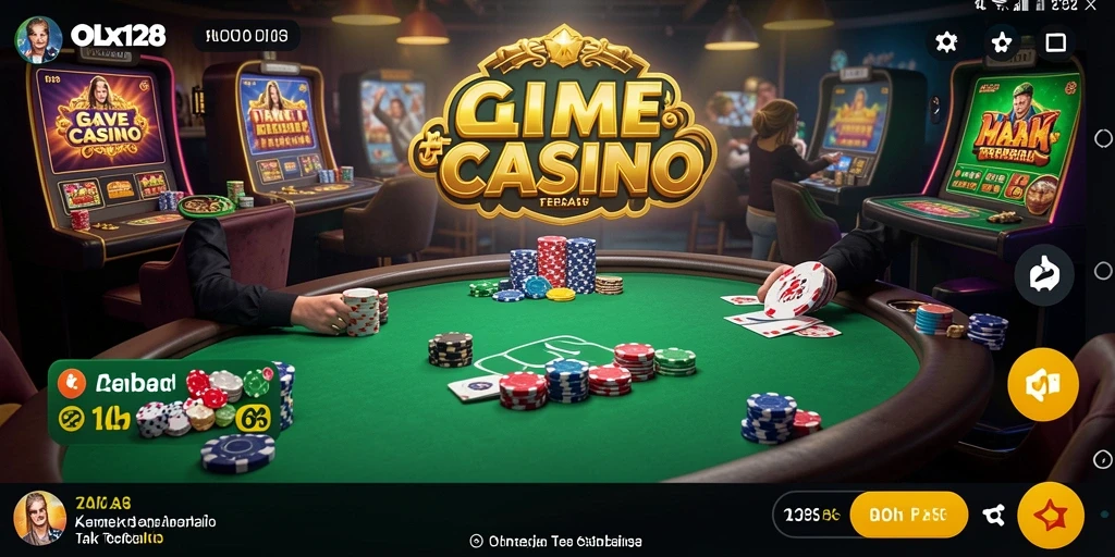 Screenshot gameplay OLX128 menampilkan dealer live dan suasana kasino yang seru.