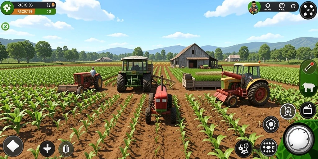 Screenshot menunjukkan gameplay seru dan aktivitas bertani di RACIK198.