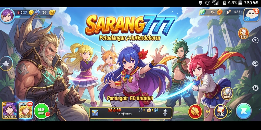 Screenshot utama SARANG777 menampilkan karakter Anime dalam aksi seru.