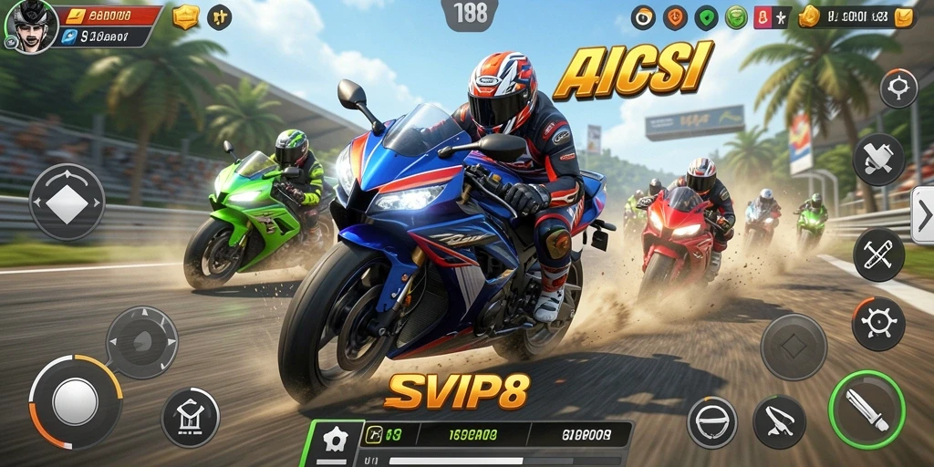 Tampilan gameplay balapan motor yang mendebarkan dan penuh aksi.