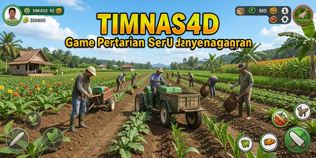 Screenshot gameplay <strong>TIMNAS4D</strong> menampilkan petani yang bekerja di ladang.