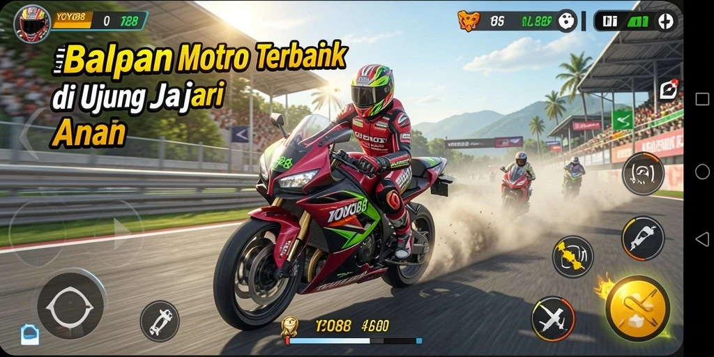Tampilan gameplay balapan motor yang seru dan menegangkan.